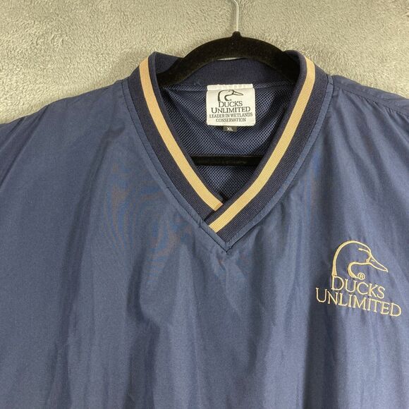 Ducks Unlimited Windbreaker Jacket Adult XL Blue Pullover V Neck Pockets Wetland - Picture 1 of 15
